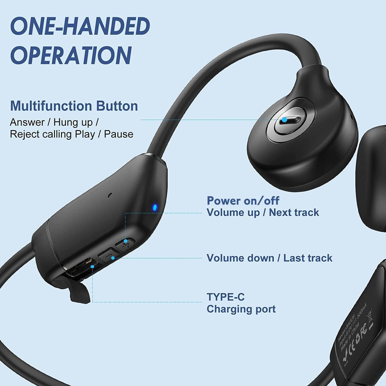 QODISA Bone Conduction Headphones Wireless Open Ear Bluetooth 5.3 IPX7 for Running Cycling Driving (2 Pack) C902