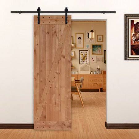 Lubann Paneled Wood Unfinished Barn Door with Installation Hardware Kit, Size: 84 inch H x 28 inch W x 1.38 inch D