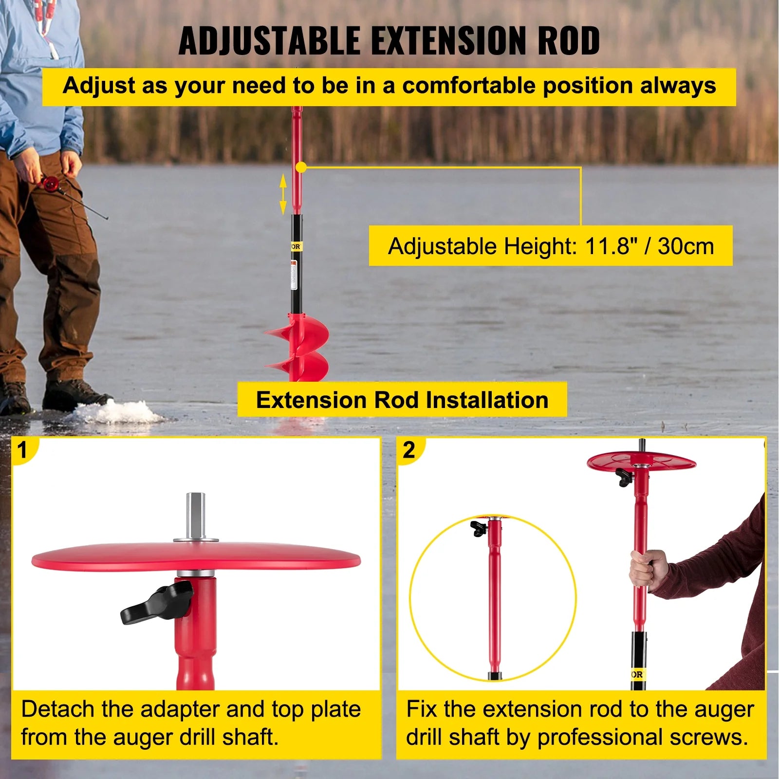 VEVOR Ice Drill Auger 6" Nylon Bit with Extension Rod for Ice Fishing T76662