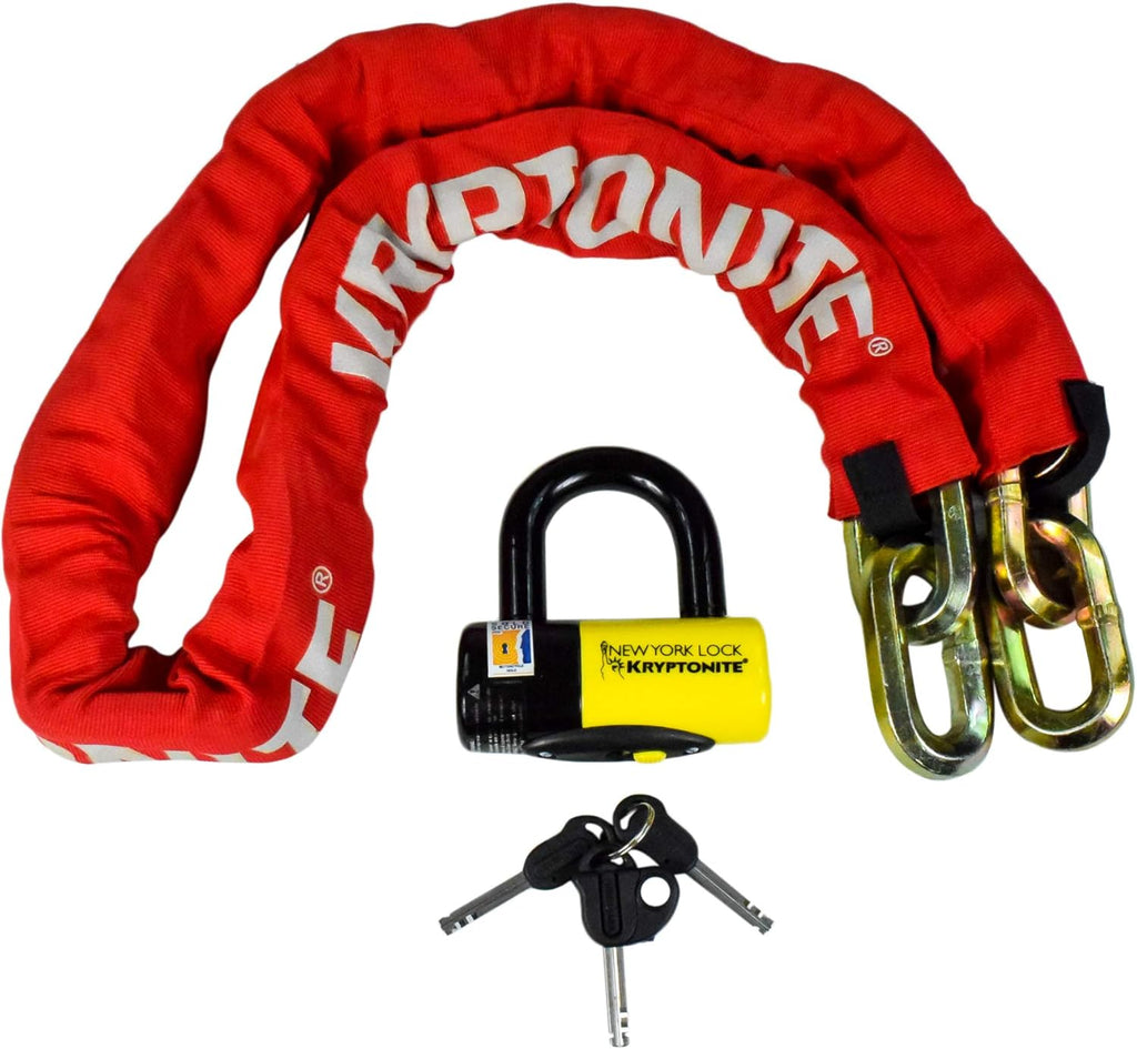Kryptonite New York FAHGETTABOUDIT 1415 14mm 15 LBS Red Chain & New York Lock 15mm Disc Lock