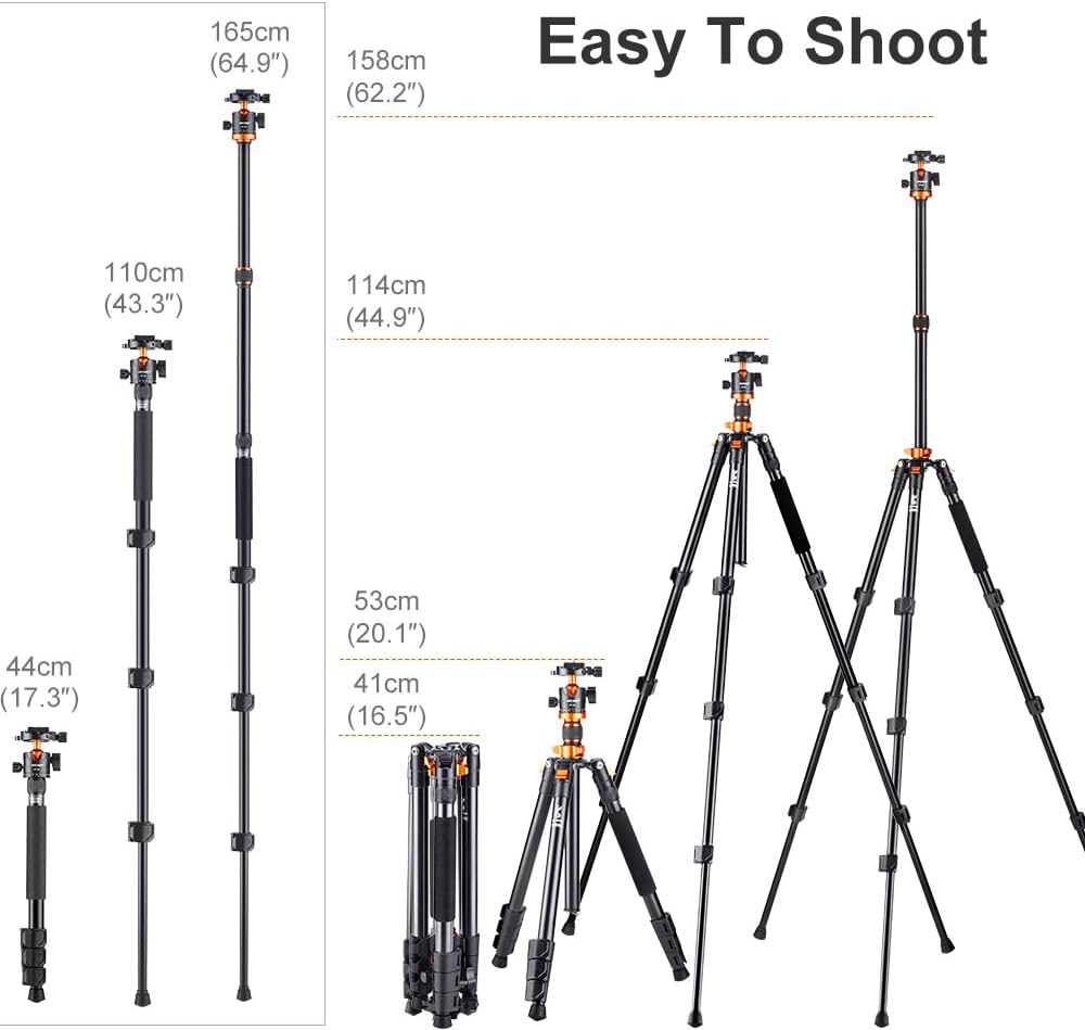 K&F Concept 62 inch DSLR Camera Tripod K254A1+BH-28L Lightweight Aluminum Detachable Monopod F5332