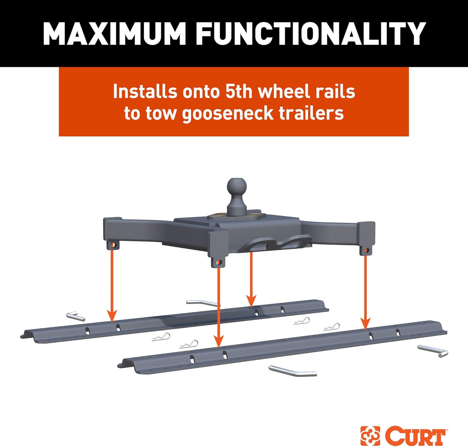 CURT 16090 Spyder 5th Wheel to Gooseneck Adapter Hitch, 30,000 lbs, 2-5/16-Inch Ball O507