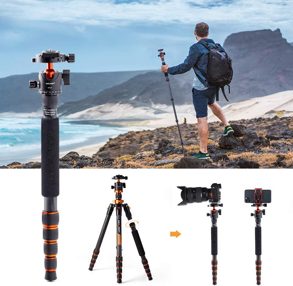 K&F Concept 68" Carbon Fiber Camera Tripod with Metal Ball Head and Detachable Monopod X39166