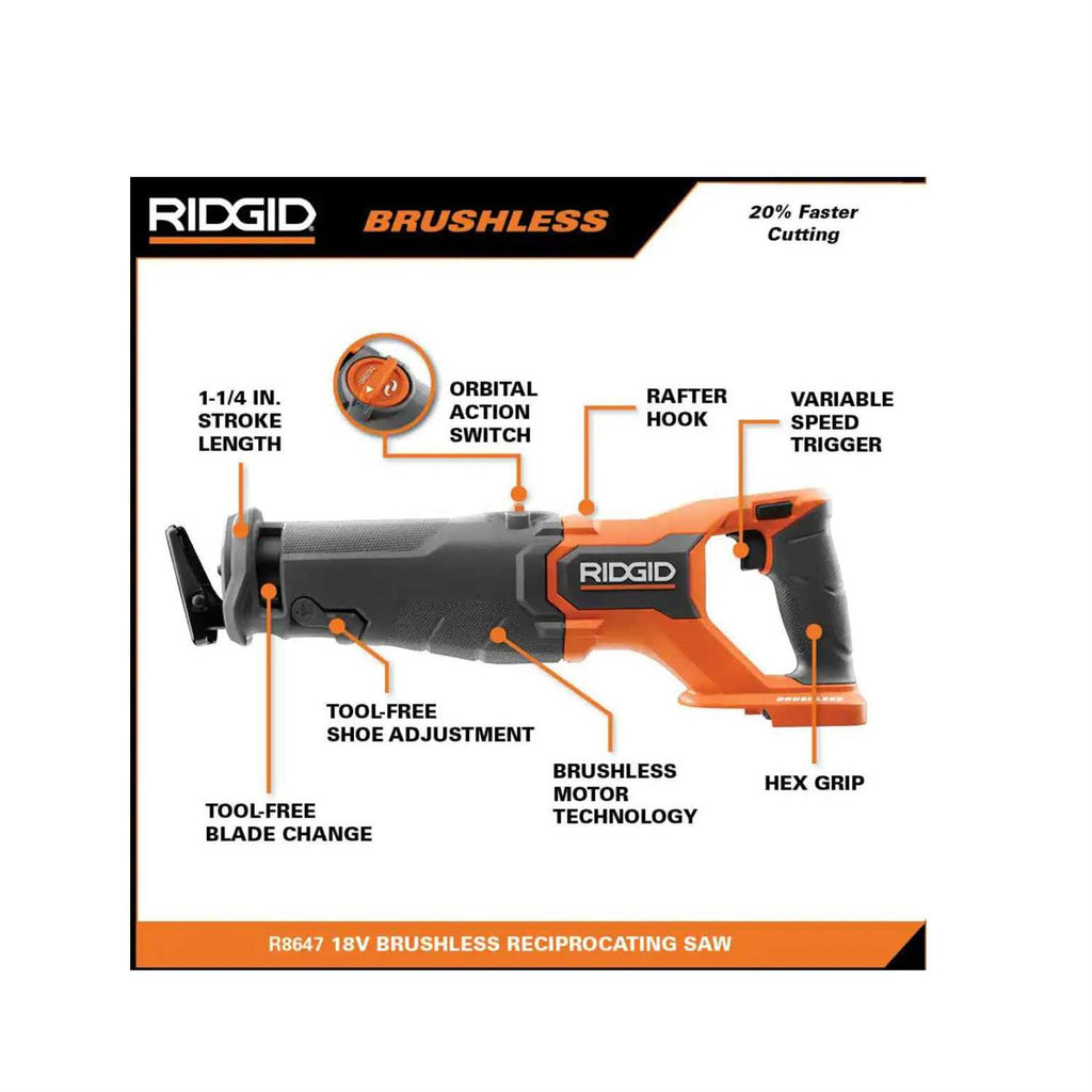 Ridgid 18V Brushless Cordless 2-Tool Combo Kit with Recip Saw and Multi-Tool T202224