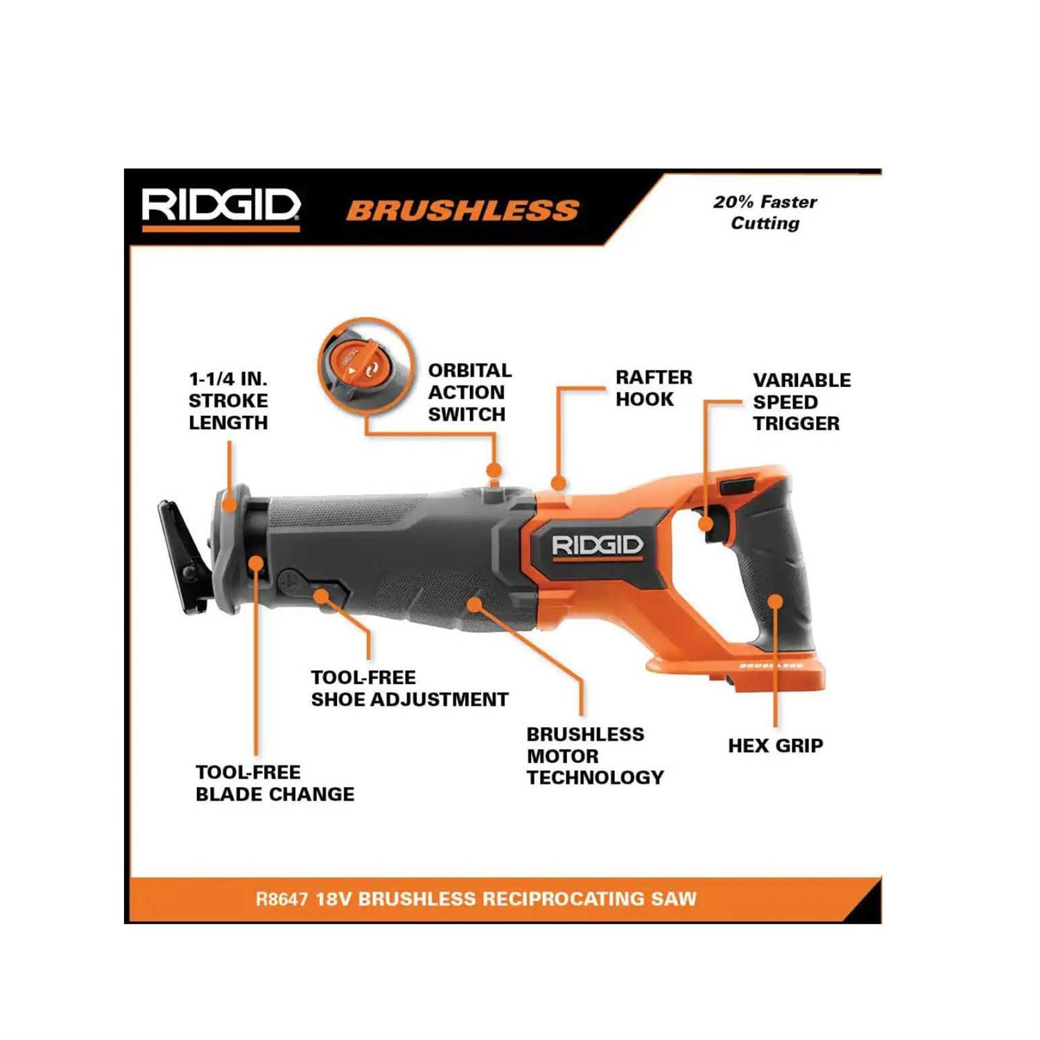 Ridgid 18V Brushless Cordless 2-Tool Combo Kit with Recip Saw and Multi-Tool T202224