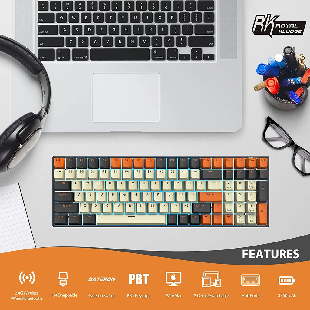 Wireless Mechanical Keyboard 100-Key Hot Swappable Brown Switch for Mac Windows Y126937