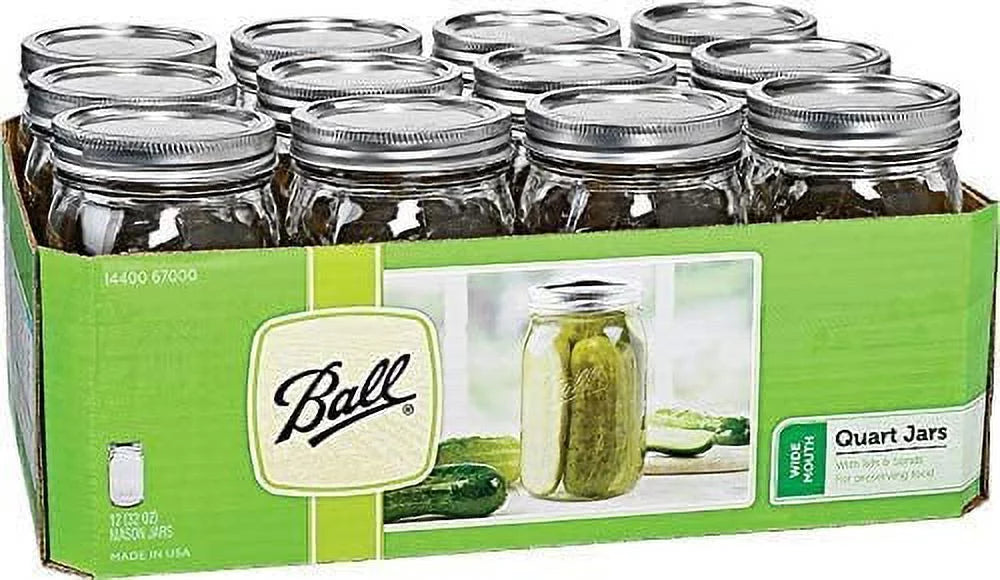 Ball Wide Mouth Quart 32 oz Jars with Lids and Bands, 3 Pack of 12 S545809