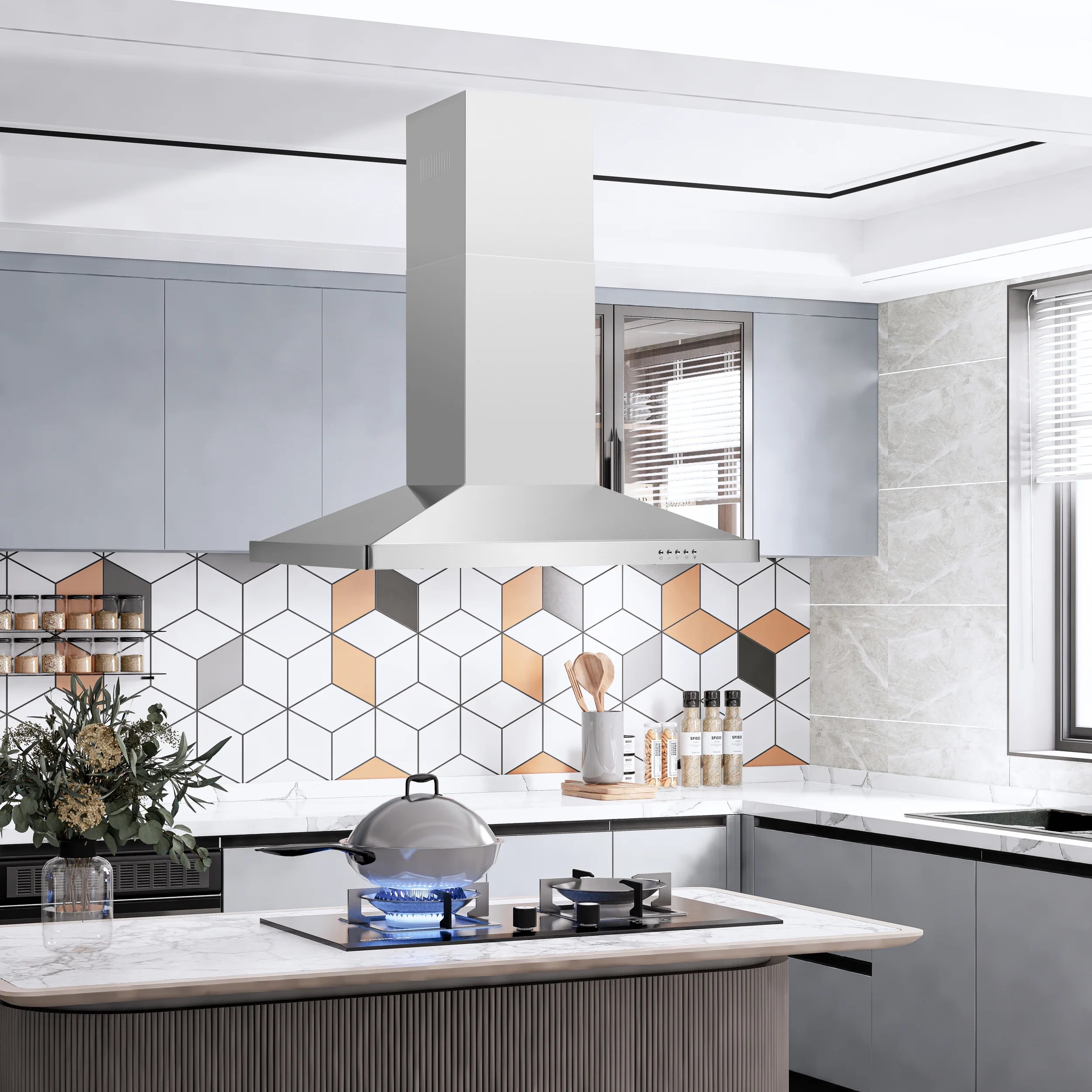 Blue Ocean 36" Stainless Steel Island Mount Range Hood RH02I D507903