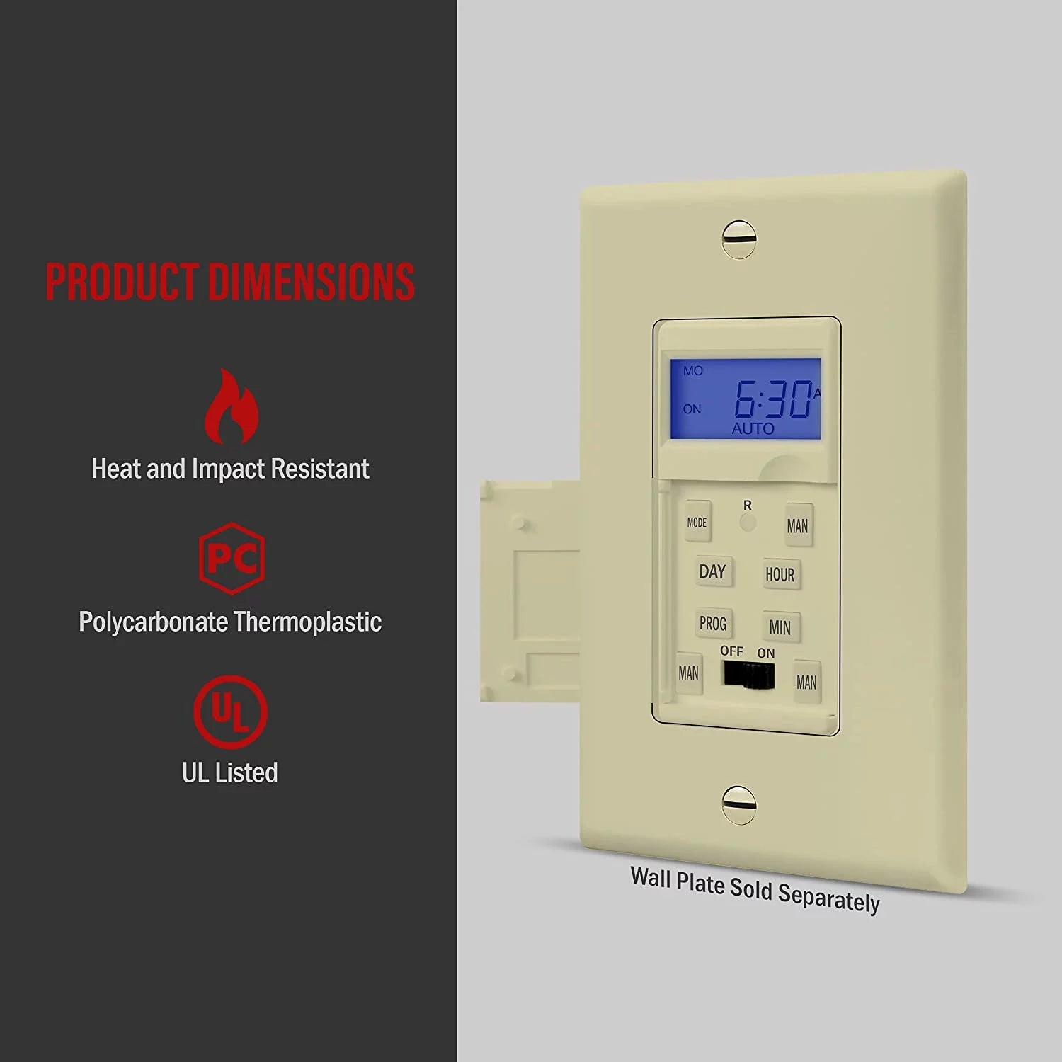 ENERLITES Digital In-Wall Programmable Timer Switch, Single Pole, Neutral Wire Required, 7-Day, Ivory M22161