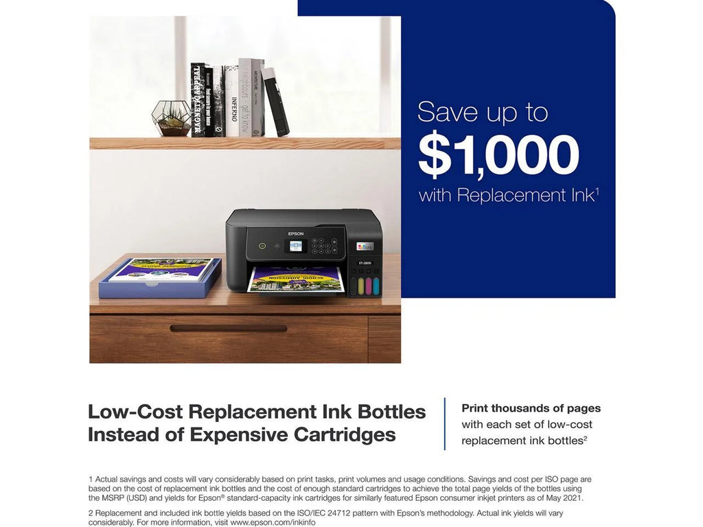 Epson EcoTank ET-2800 Wireless All-in-One Supertank Printer with Scan and Copy, Black H1654