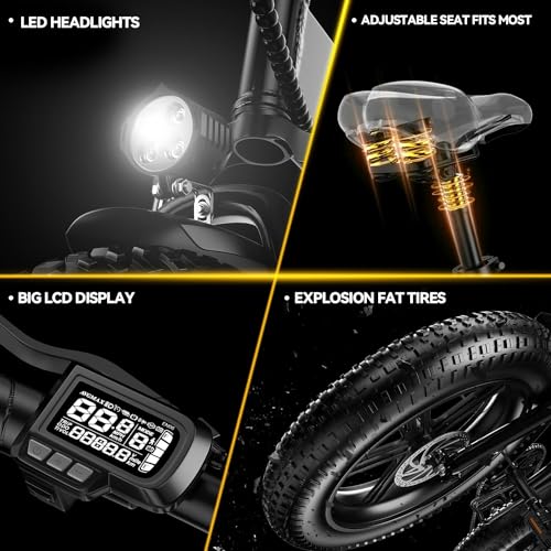 1000W Folding Electric Bike 48V 20.8AH Removable Battery 20" Fat Tire for Adults A175