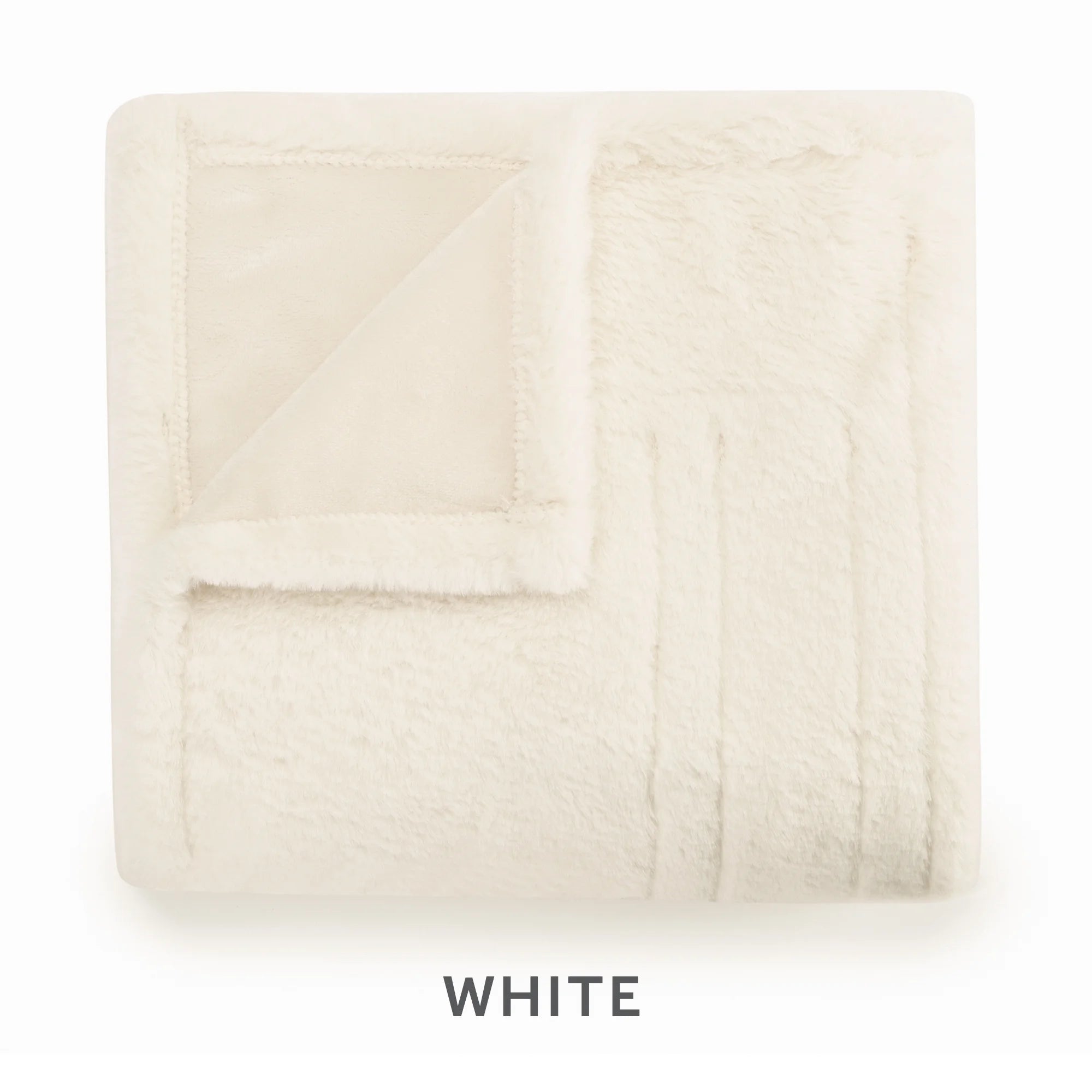 Sunbeam White Faux Fur Heated Throw Y313388