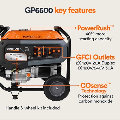 Generac 8000-Watt Gas-Powered Portable Generator with Electric Start, Orange/Black H399