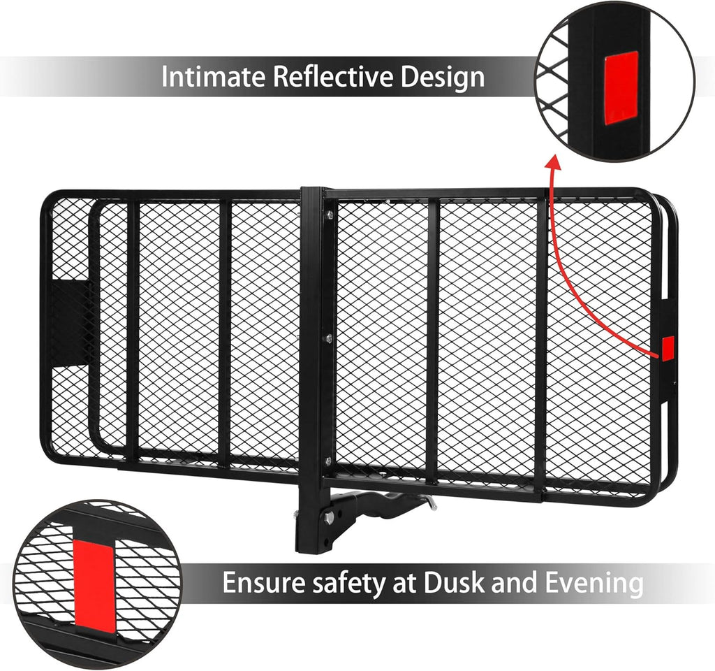CARSTY 60" x 24" x 6.5" Hitch Mounted Folding Cargo Carrier, 500LBS Capacity, Black V477125
