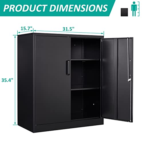 SISESOL Metal Storage Cabinet with 2 Adjustable Shelves, 36" H E162