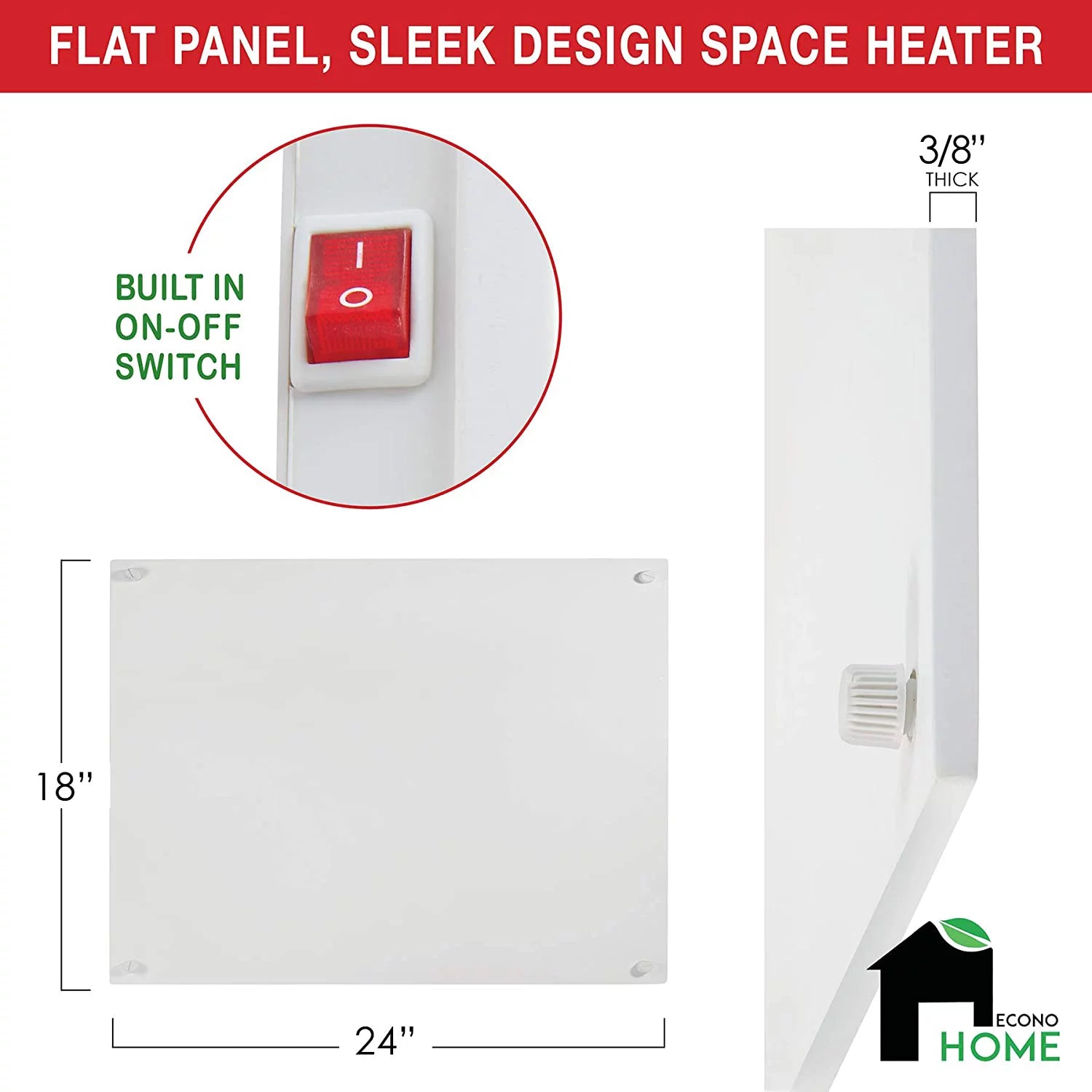 EconoHome Wall Mount Space Heater Panel - 250 Watt Splashproof Convection Heater Z12580