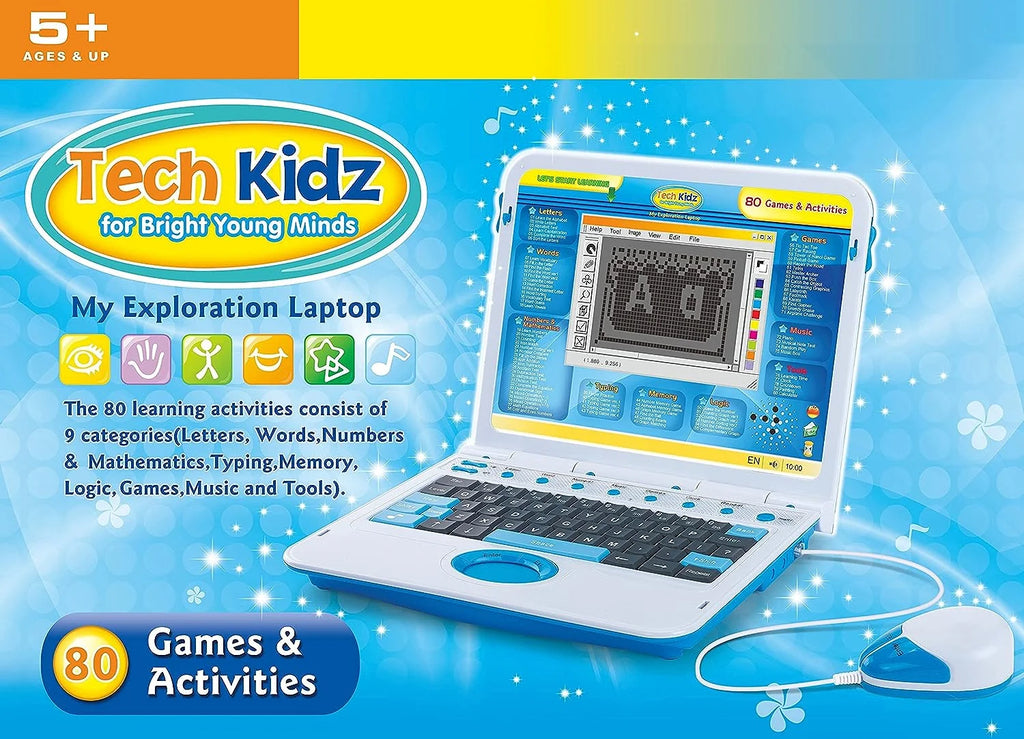 Tech Kidz My Exploration Toy Computer Educational Interactive Laptop for Kids, 80 Games, Blue, Ages 5+ Z750