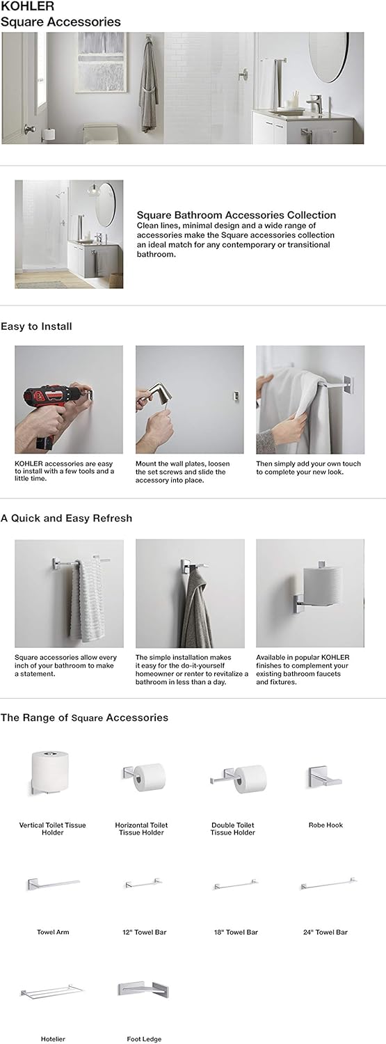 Kohler K-23296-BN Square Grab Bar, Brushed Nickel R9044