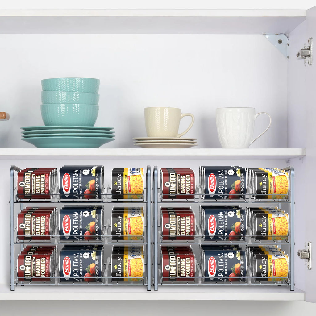 2 Pack 3-Tier Stackable Can Rack Organizer, Silver D24243