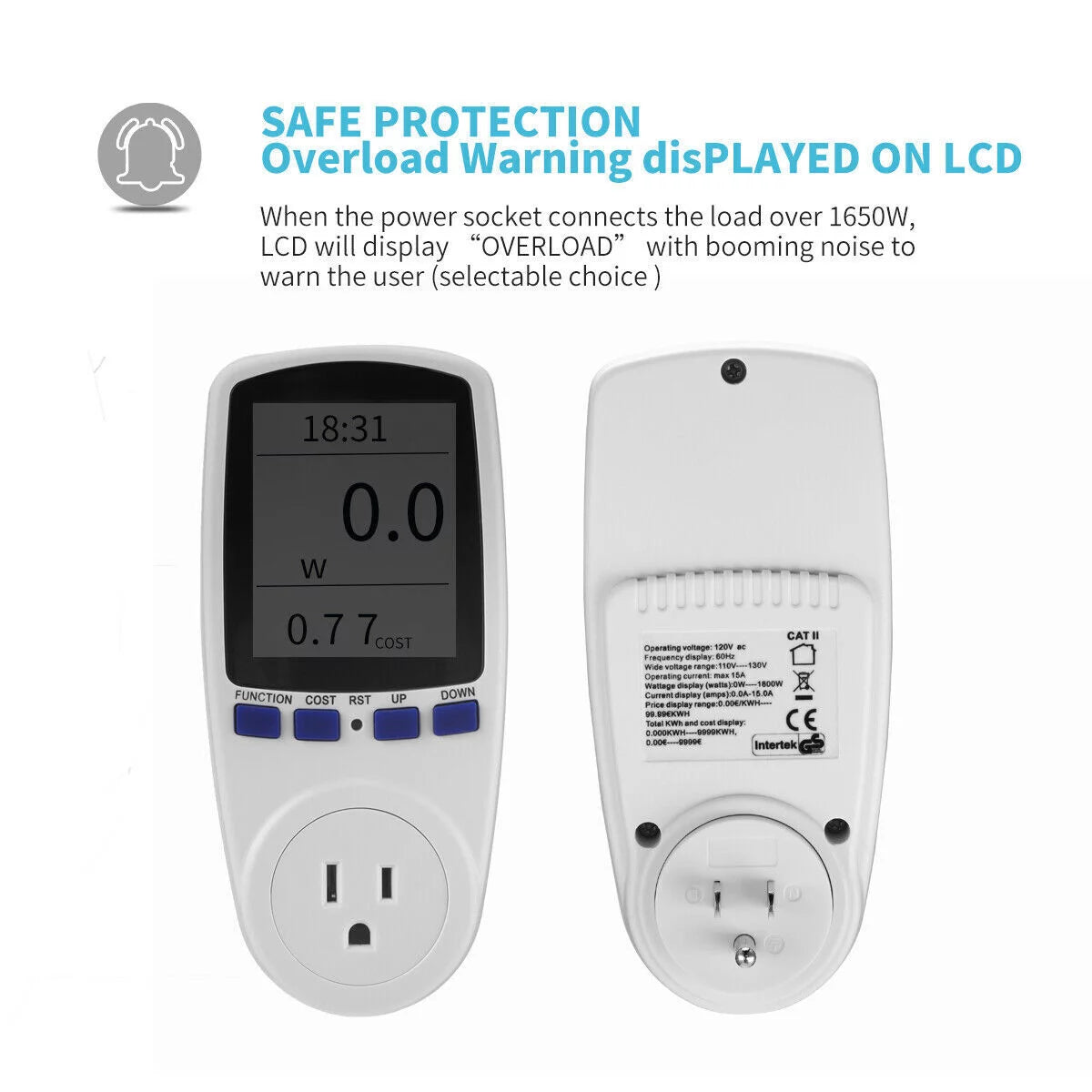 Home Electricity Usage Monitor Plug-in Socket Watt Meter B11017