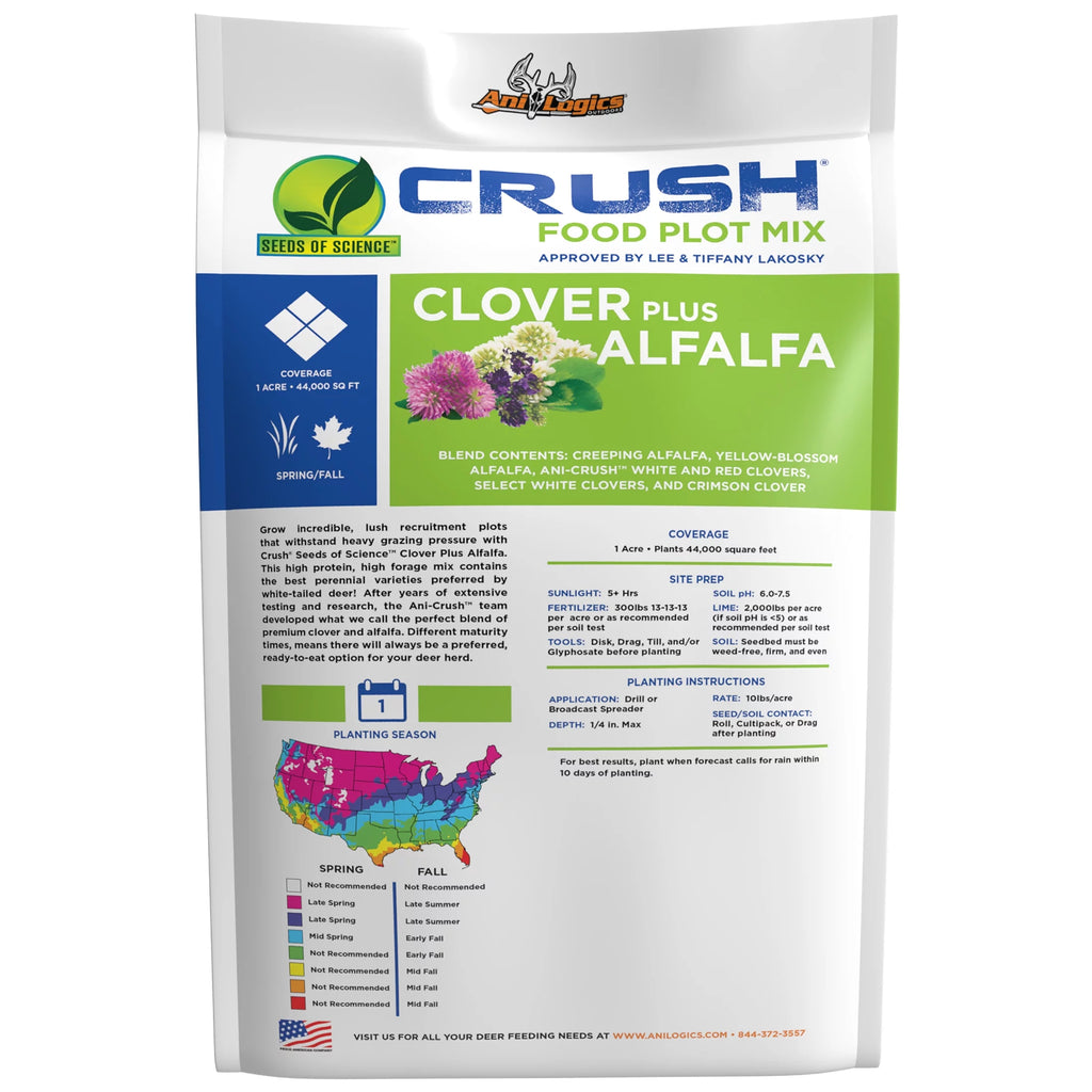 Ani-Logics Outdoors Crush Seeds of Science Clover plus Alfalfa Deer Food Plot, 10 lb Bag S510