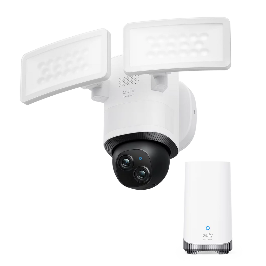 eufy Security Floodlight Camera E340 Wired with HomeBase 3, Dual Camera, 360° Pan and Tilt, 24/7 Recording, Dual-Band Wi-Fi, 2,000 Lumens, Motion-Activated, Local Storage, No Monthly Fee
