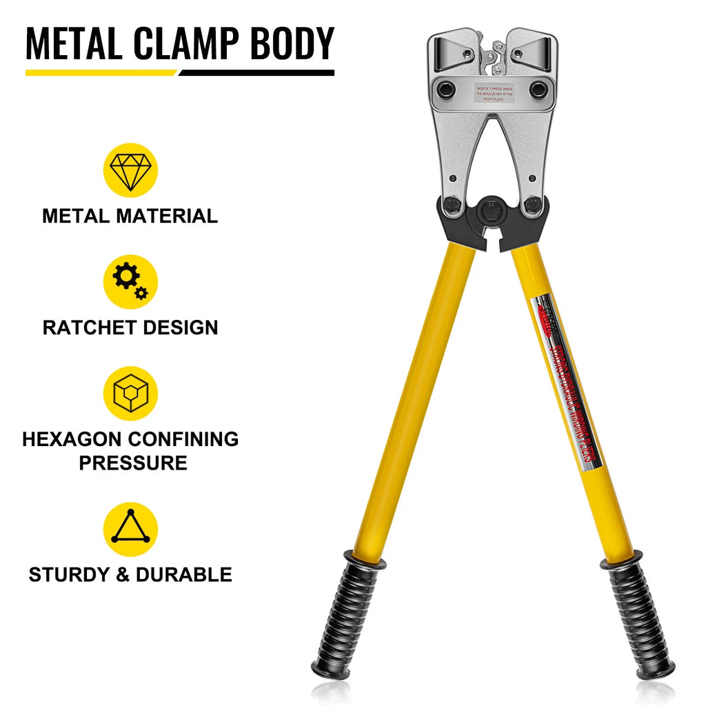 VEVOR Battery Cable Crimping Tool 10-120 mm2, Hexagon Lug Crimper C620