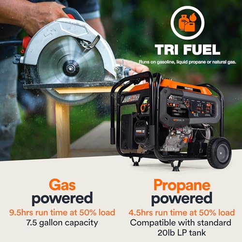Generac 8000-Watt Gas-Powered Portable Generator with Electric Start, Orange/Black H399