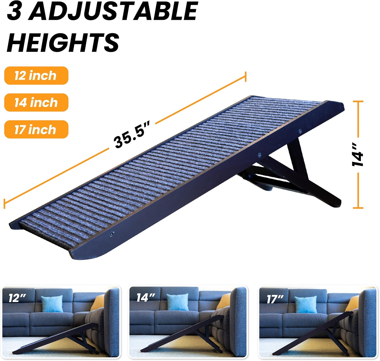 Adjustable Folding Dog Ramp for Bed, Couch, and Pets X892084