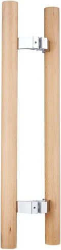 Glass Door Handle 304 Solid Connector,Wood Handle for Sauna Room,Push Pull Door Handle Beech Wood Door Pull,Front Door Handle (Length 24inches, Wood Color(Straight Connector)) Pack of 2