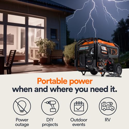 Generac 8000-Watt Gas-Powered Portable Generator with Electric Start, Orange/Black H399
