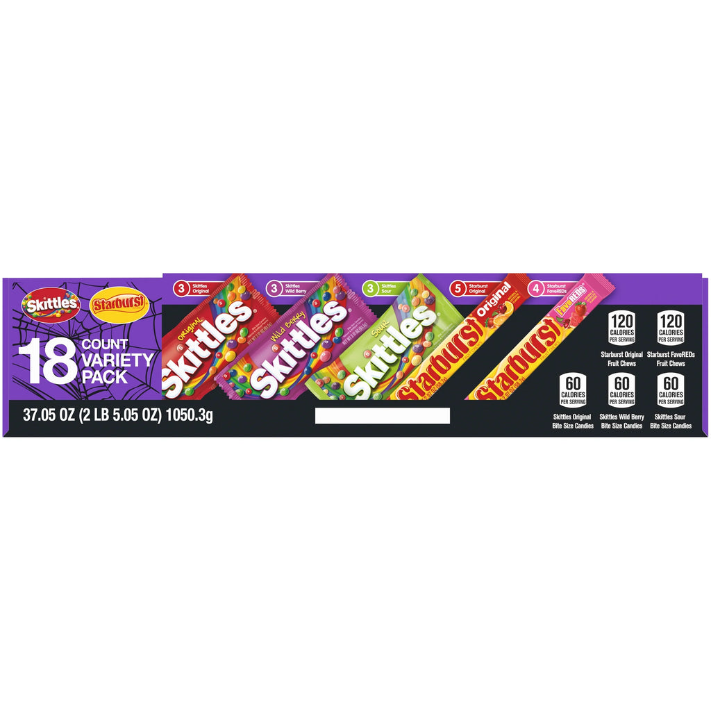 Mars Mixed Skittles & Starburst Chewy Variety Pack Halloween Candy, 18 Count S659